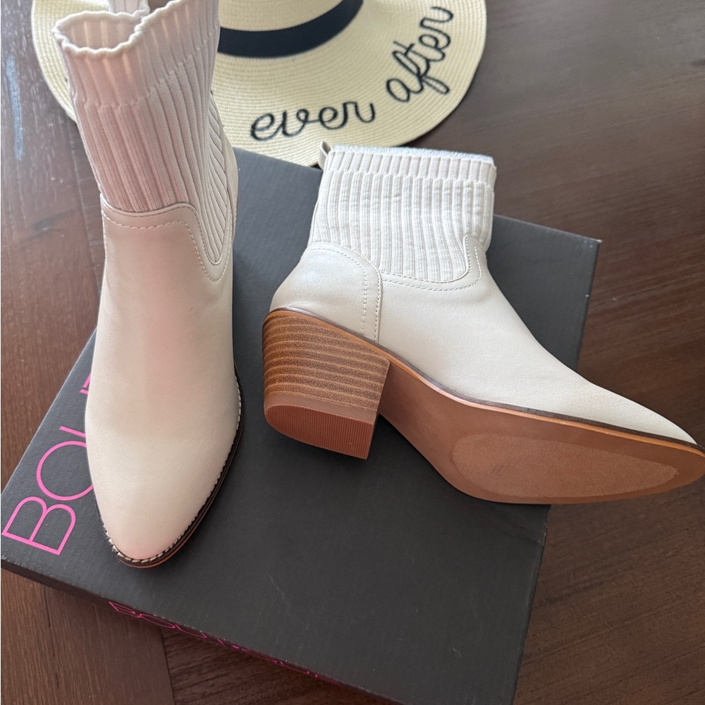 Corkys White Heeled Boots with Knit Upper